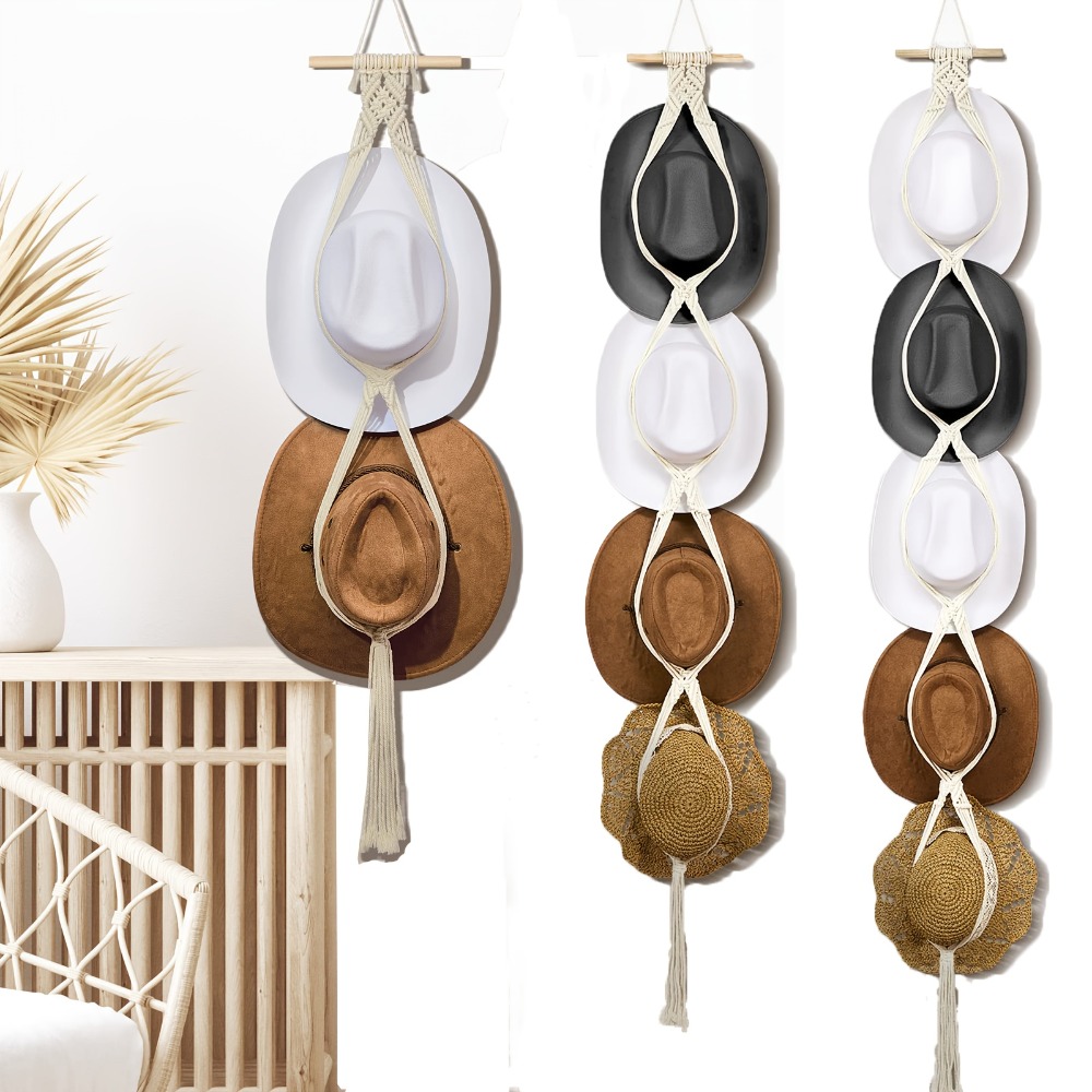Sun Hat Wide Brim - Bohemian Macrame Hat Hanger Ręcznie Robiony