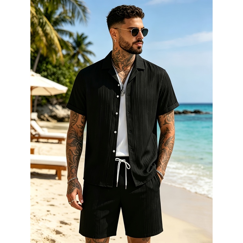 Summer Clothing Beach - Męski letni zestaw casualowy, koszula z